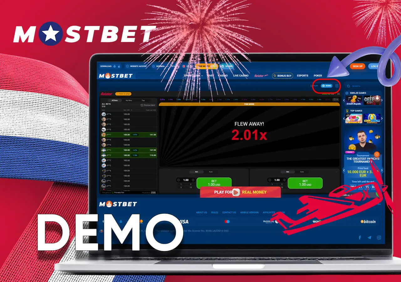 Try the demo mode of the game Aviator